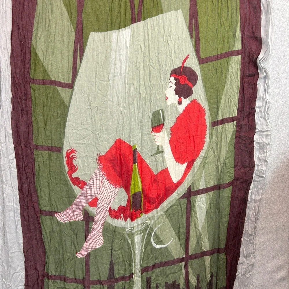 Blue Pacific Tapestry Scarf Wine OClock Green Red Graphic Art Deco Flapper Drape